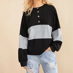 Button front two tone space dye sweatshirt